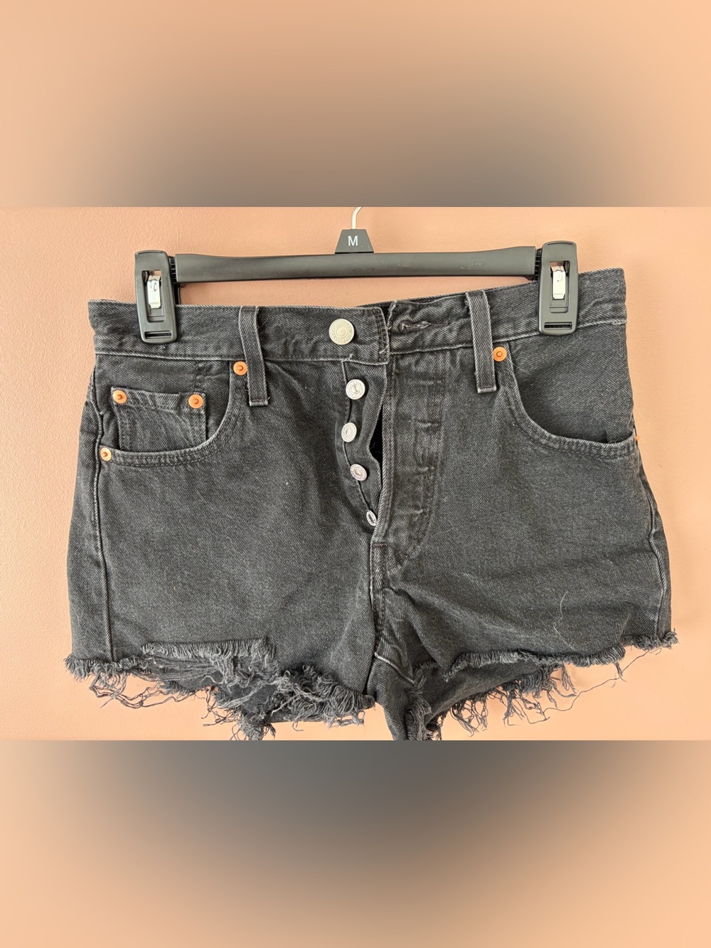 Levi's Black Distressed High-Rise Denim Shorts